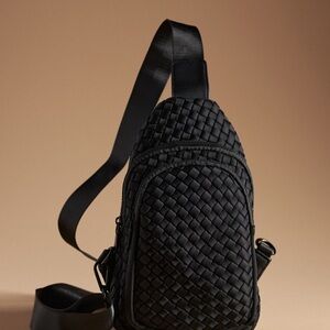 Woven Sling Belt Bag in Black